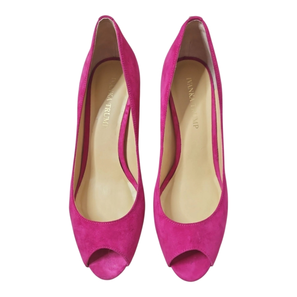 Ivanka Trump Hot Pink Suede Peep Toe 3" Heel; 7.5 Med